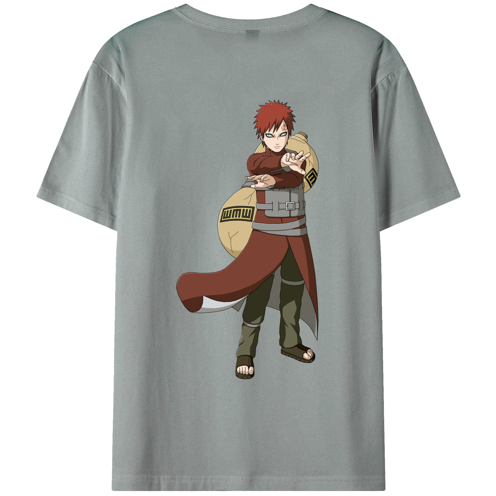 （画像用） NARUTO -ナルト- ガアラ Gaara 綿100％ メンズ半袖Tシャツ（バックプリント） 通気性